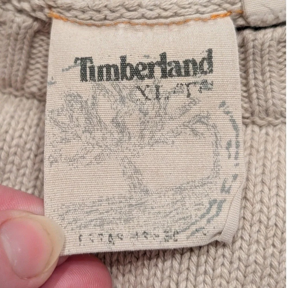 Timberland Sweater Mens XL Fits L Beige Cream Cotton Raglan‎ Ribbed Crewneck Y2K